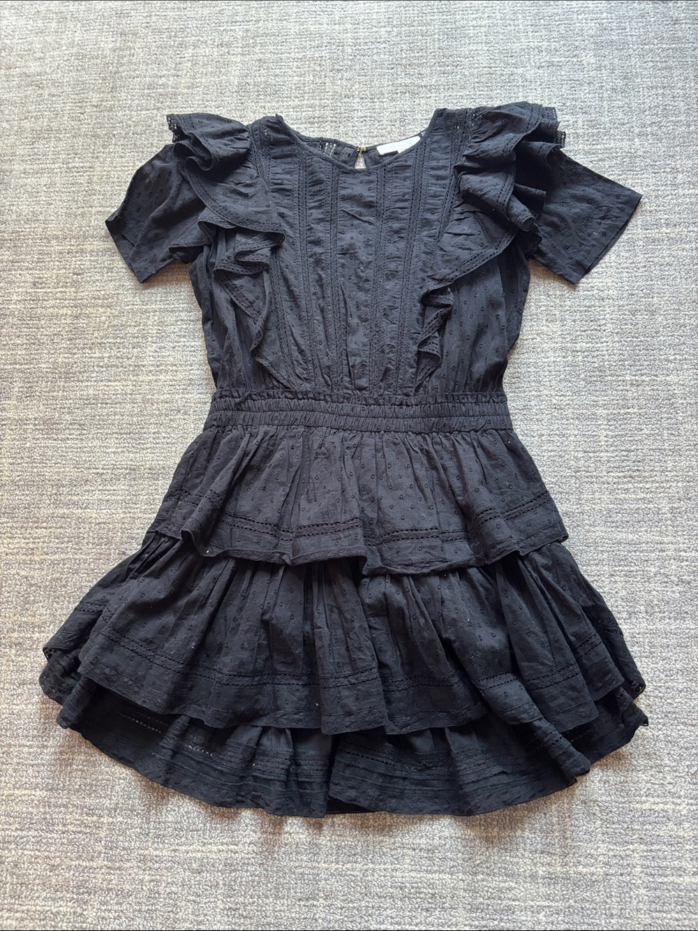 LoveShackFancy Black Ruffle Tiered Dress for Girls